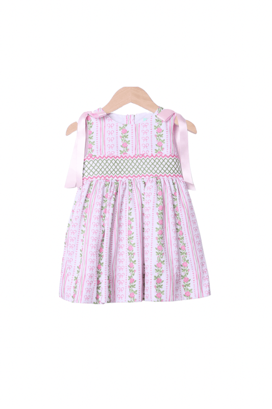 The Smocked Flamingo Apparel & Accessories Smocked Fancy Floral Bow Dress