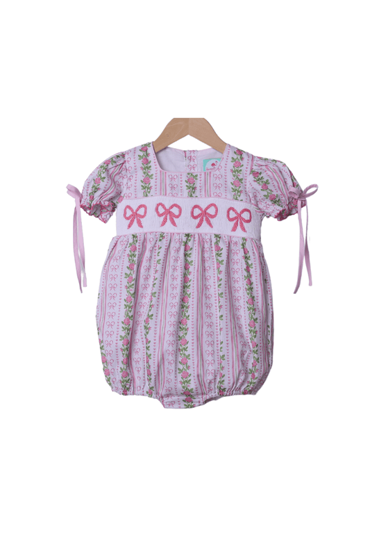 The Smocked Flamingo Apparel & Accessories Smocked Fancy Floral Bow Pique Bubble
