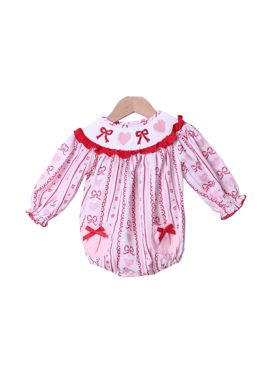 The Smocked Flamingo Apparel & Accessories Smocked Fancy Floral Heart and Bow Bubble