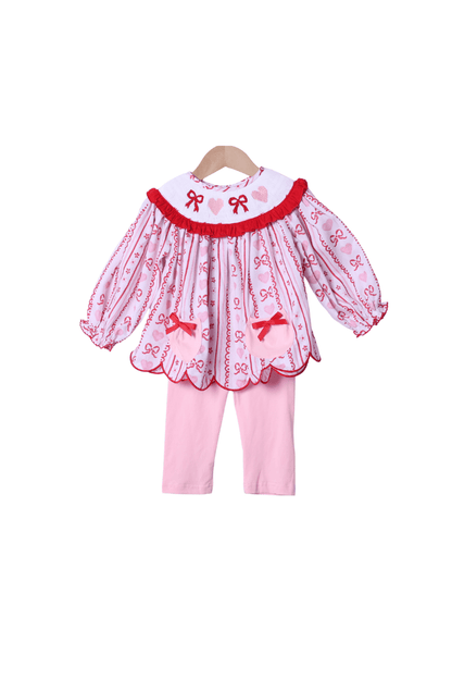 The Smocked Flamingo Apparel & Accessories Smocked Fancy Floral Heart and Bow Pant Set