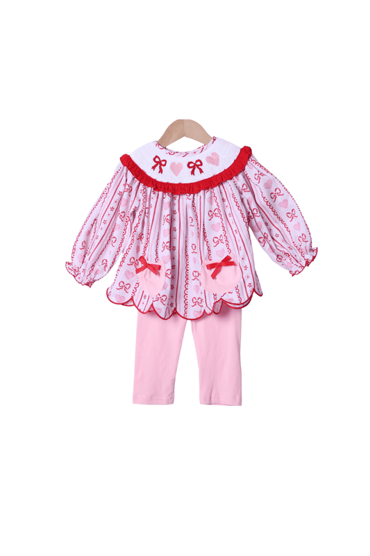 The Smocked Flamingo Apparel & Accessories Smocked Fancy Floral Heart and Bow Pant Set