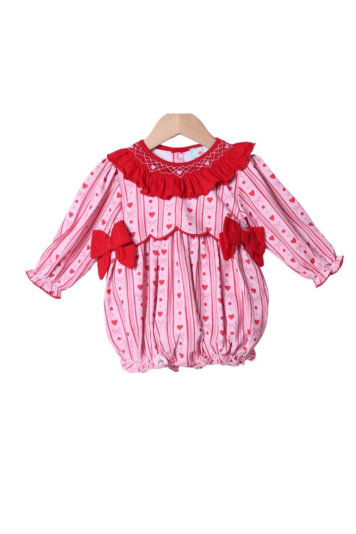 The Smocked Flamingo Apparel & Accessories Smocked Fancy Hearts Bow Bubble
