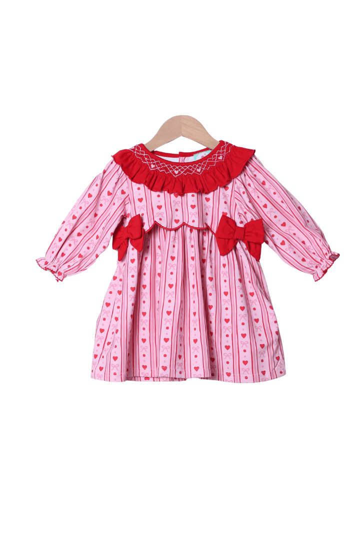 The Smocked Flamingo Apparel & Accessories Smocked Fancy Hearts Bow Dress