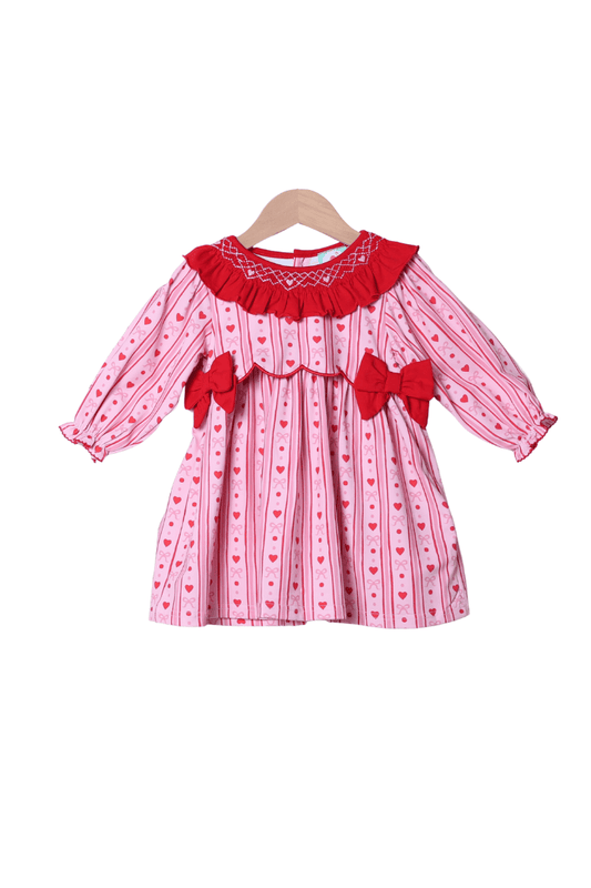 The Smocked Flamingo Apparel & Accessories Smocked Fancy Hearts Bow Dress
