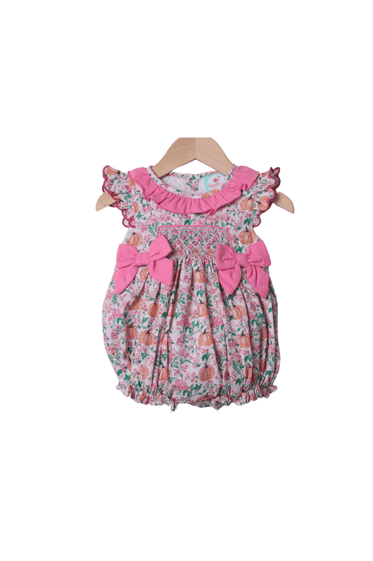 The Smocked Flamingo Apparel & Accessories Smocked Fancy Pumpkin Pink Floral Bow Bubble