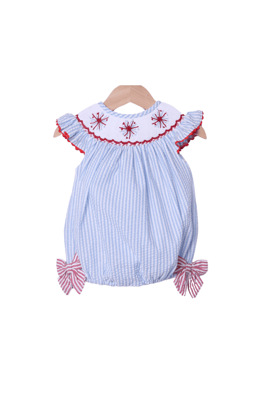 The Smocked Flamingo Apparel & Accessories Smocked Firework Seersucker Bishop Bubble