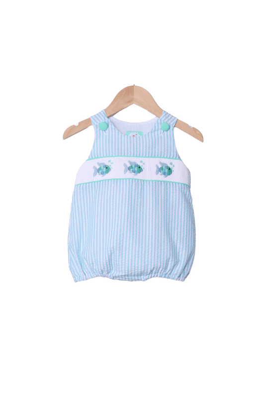 The Smocked Flamingo Apparel & Accessories Smocked Fish Aqua Seersucker Bubble