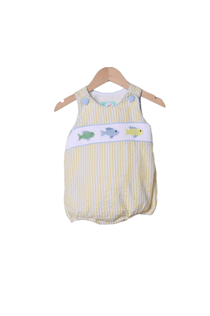 The Smocked Flamingo Apparel & Accessories Smocked Fish Blue/Yellow Seersucker Bubble