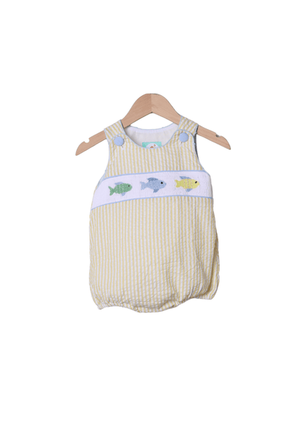 The Smocked Flamingo Apparel & Accessories Smocked Fish Blue/Yellow Seersucker Bubble