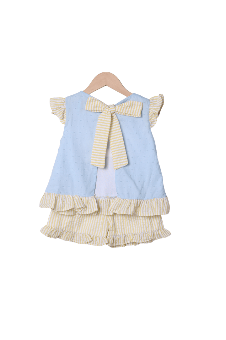The Smocked Flamingo Apparel & Accessories Smocked Fish Blue/Yellow Seersucker Short Set