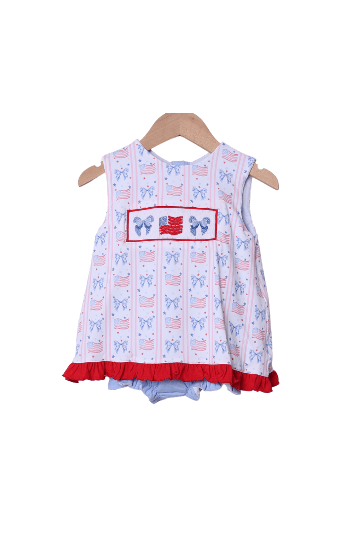 The Smocked Flamingo Apparel & Accessories Smocked Flag and Bow Skirted Bubble