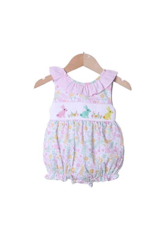 The Smocked Flamingo Apparel & Accessories Smocked Floral Bunny Ruffle Bubble