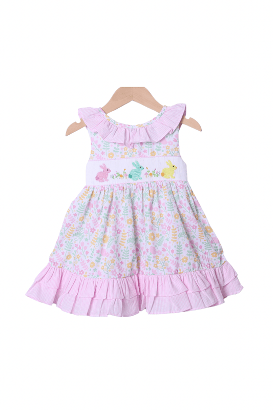 The Smocked Flamingo Apparel & Accessories Smocked Floral Bunny Ruffle Dress