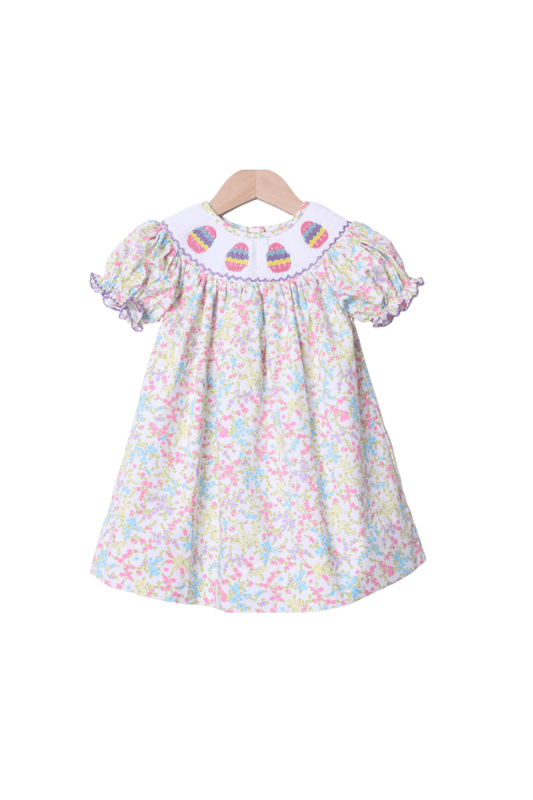 The Smocked Flamingo Apparel & Accessories Smocked Floral Easter Egg Dress