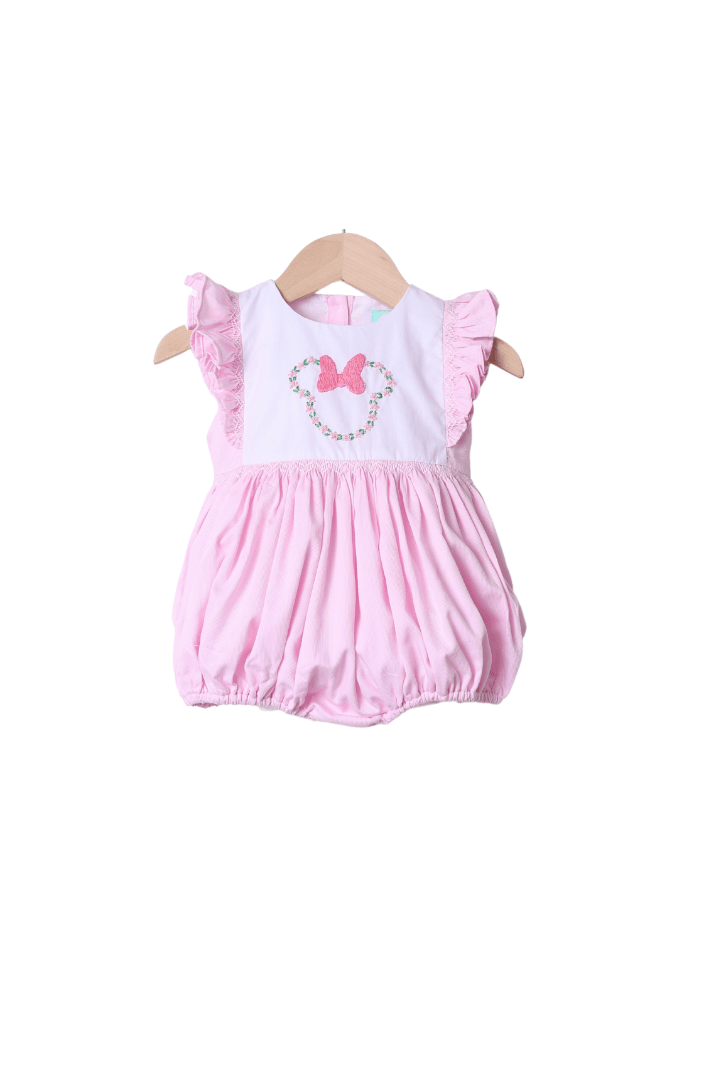 The Smocked Flamingo Apparel & Accessories Smocked Floral Mouse Pink Pique Bubble
