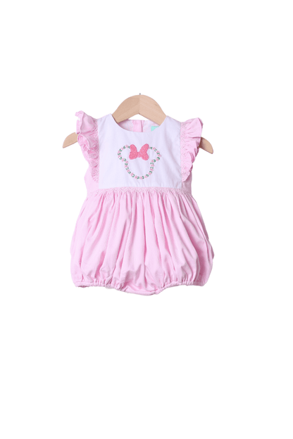 The Smocked Flamingo Apparel & Accessories Smocked Floral Mouse Pink Pique Bubble