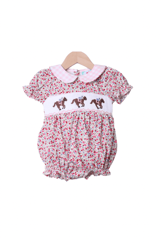 The Smocked Flamingo Apparel & Accessories Smocked Floral Pink Gingham Derby Bubble