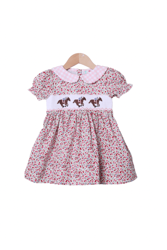 The Smocked Flamingo Apparel & Accessories Smocked Floral Pink Gingham Derby Dress