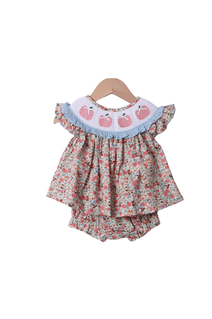 The Smocked Flamingo Apparel & Accessories Smocked Floral Pink Pumpkin Bishop Bloomer Set