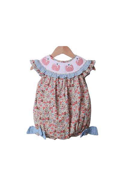 The Smocked Flamingo Apparel & Accessories Smocked Floral Pink Pumpkin Bishop Bow Bubble