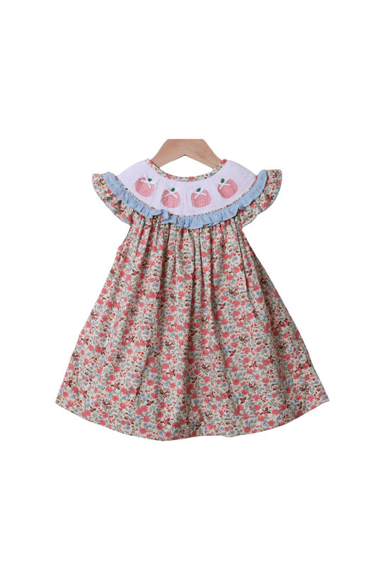 The Smocked Flamingo Apparel & Accessories Smocked Floral Pink Pumpkin Bishop Dress