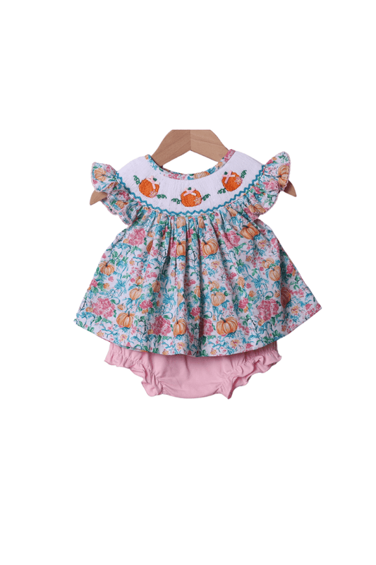 The Smocked Flamingo Apparel & Accessories Smocked Floral Pumpkin Bishop Bloomer Set