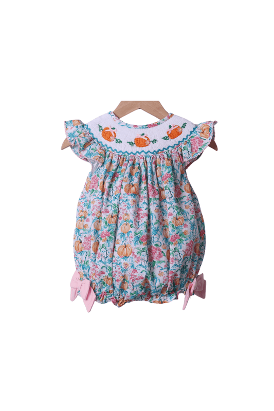 The Smocked Flamingo Apparel & Accessories Smocked Floral Pumpkin Bishop Bow Bubble