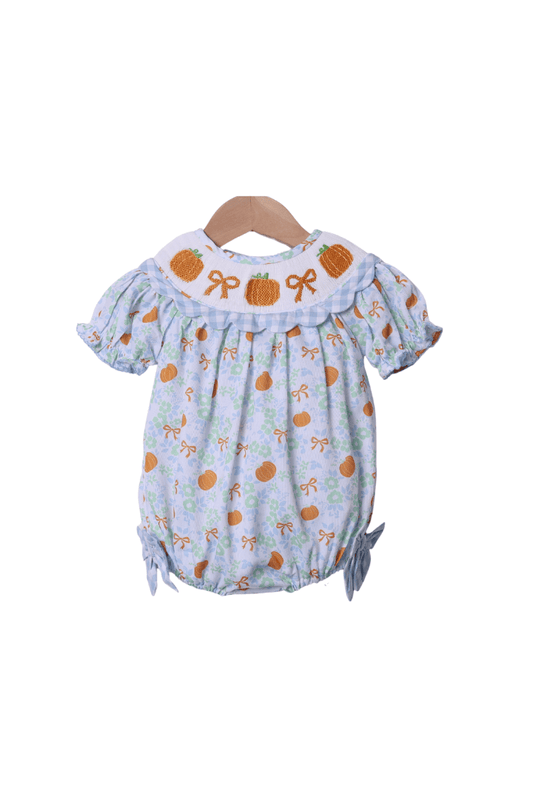 The Smocked Flamingo Apparel & Accessories Smocked Floral Pumpkin Scalloped Gingham Bow Bubble