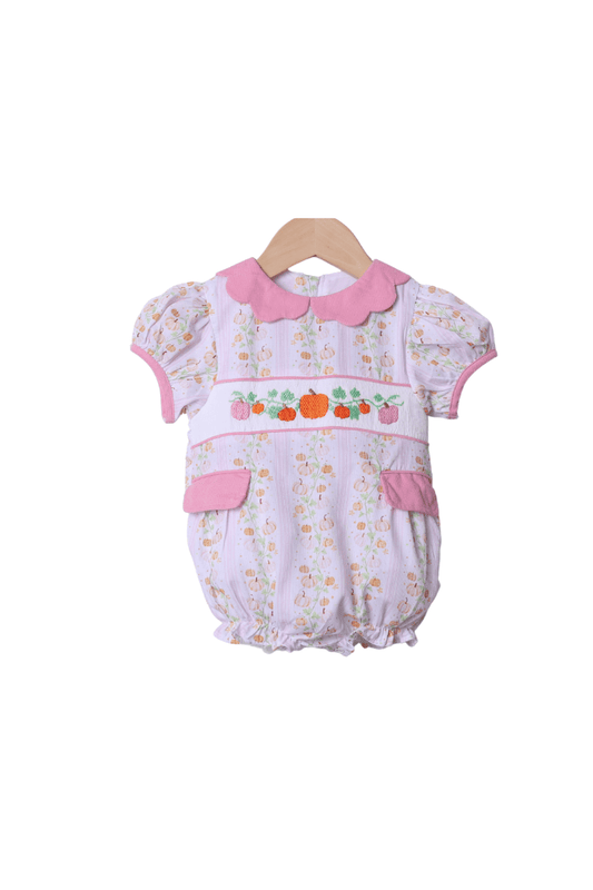 The Smocked Flamingo Apparel & Accessories Smocked Floral Pumpkins Pink Bow Bubble