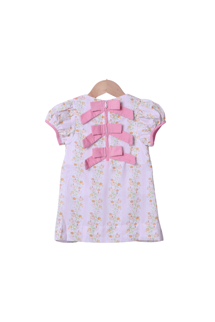 The Smocked Flamingo Apparel & Accessories Smocked Floral Pumpkins Pink Bow Dress