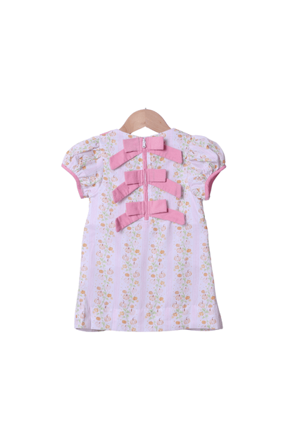 The Smocked Flamingo Apparel & Accessories Smocked Floral Pumpkins Pink Bow Dress