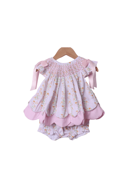 The Smocked Flamingo Apparel & Accessories Smocked Floral Pumpkins Scalloped Bloomer Set