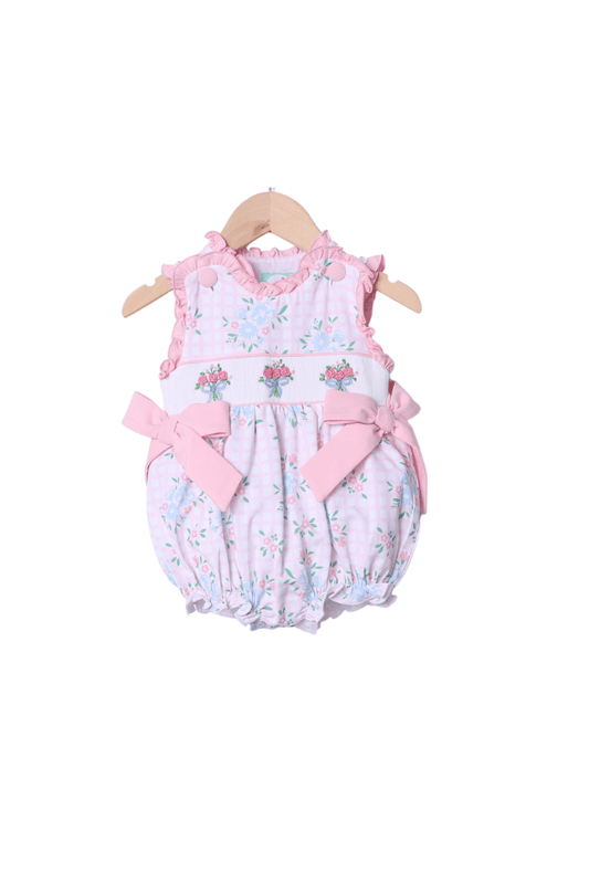 The Smocked Flamingo Apparel & Accessories Smocked Flower Bouquet Bow Knit Bubble