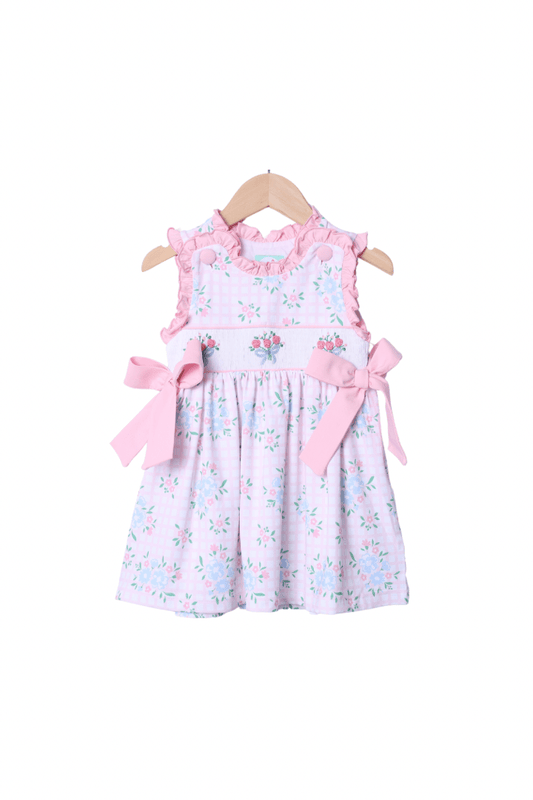 The Smocked Flamingo Apparel & Accessories Smocked Flower Bouquet Bow Knit Dress