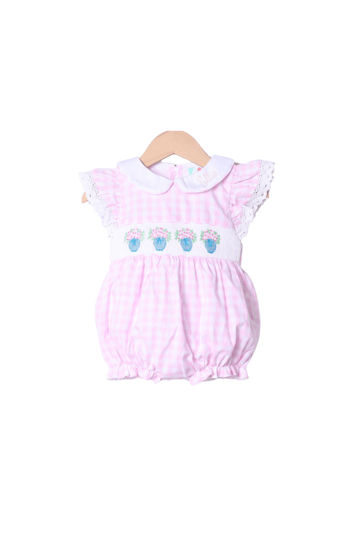 The Smocked Flamingo Apparel & Accessories Smocked Flower Bouquet Pink Gingham Bubble