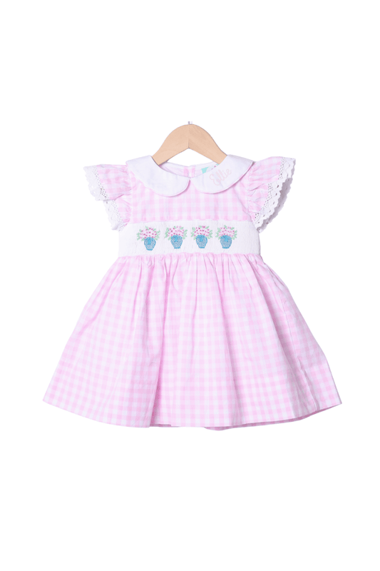 The Smocked Flamingo Apparel & Accessories Smocked Flower Bouquet Pink Gingham Dress