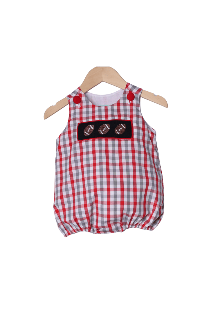 The Smocked Flamingo Apparel & Accessories Smocked Football Red and Black Plaid Bubble