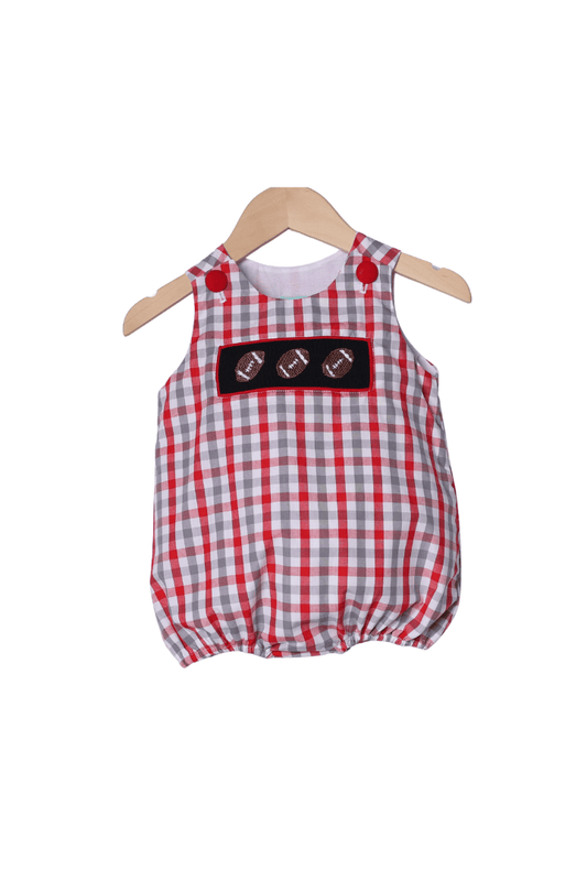 The Smocked Flamingo Apparel & Accessories Smocked Football Red and Black Plaid Bubble