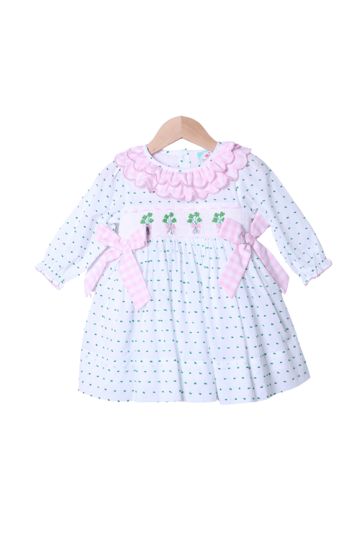 The Smocked Flamingo Apparel & Accessories Smocked Four Leaf Clover Swiss Dot Dress