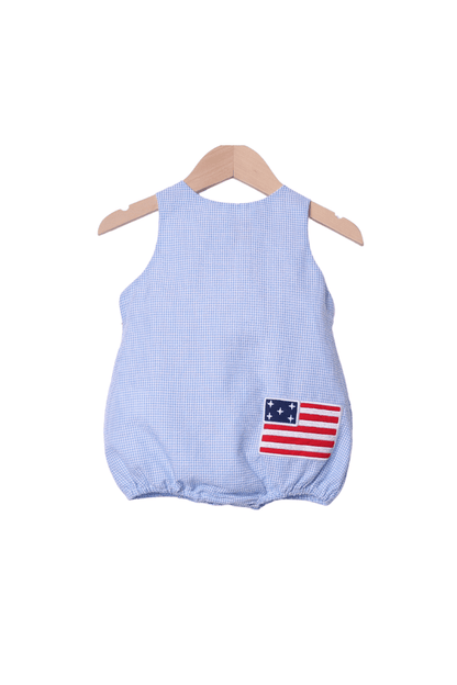 The Smocked Flamingo Apparel & Accessories Smocked Freedom Flag Blue Seersucker Bubble