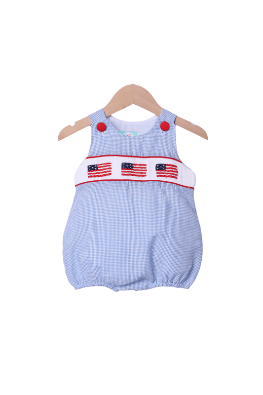 The Smocked Flamingo Apparel & Accessories Smocked Freedom Flag Blue Seersucker Bubble