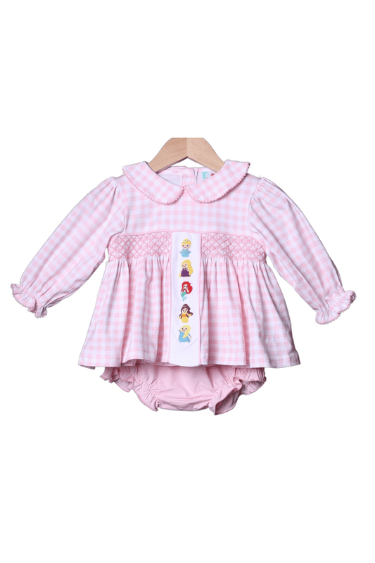 The Smocked Flamingo Apparel & Accessories Smocked French Knot Gingham Princess Bloomer Set