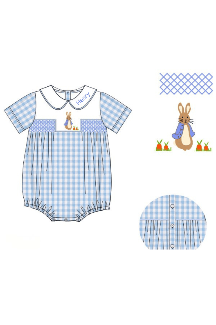The Smocked Flamingo Apparel & Accessories Smocked/French Knot Peter Rabbit Classic Seersucker Bubble