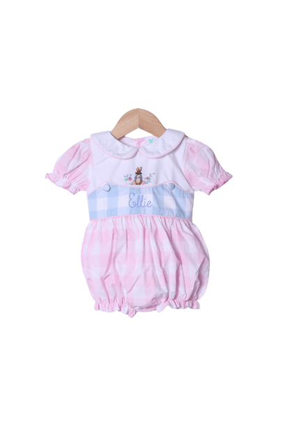 The Smocked Flamingo Apparel & Accessories Smocked French Knot Peter Rabbit Pink/Blue Buffalo Check Bubble
