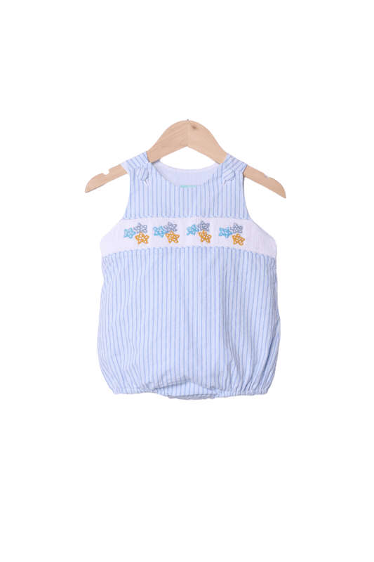 The Smocked Flamingo Apparel & Accessories Smocked French Knot Starfish Blue Pinstripe Bubble