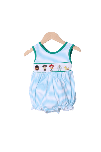 The Smocked Flamingo Apparel & Accessories Smocked Friends Blue Stripe Bow Bubble THIN STRIPE