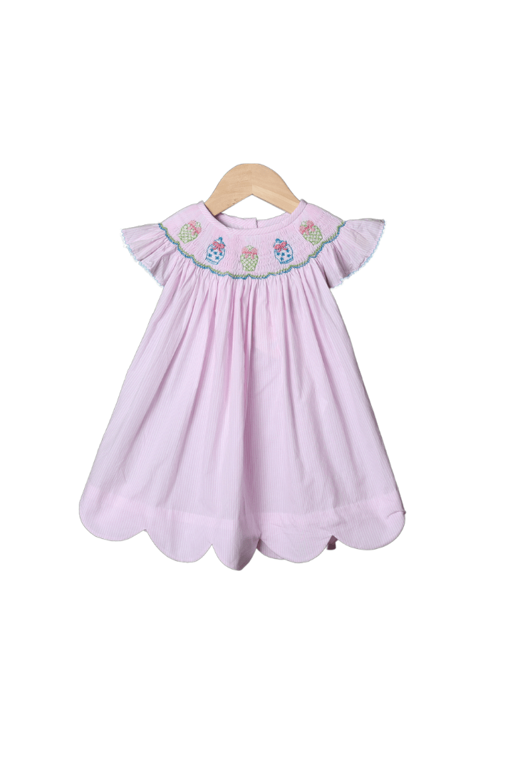 The Smocked Flamingo Apparel & Accessories Smocked Ginger Jar Pink Windowpane Bishop Dress