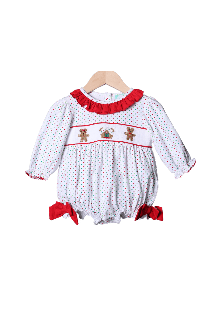 The Smocked Flamingo Apparel & Accessories Smocked Gingerbread Mouse Knit Polka Dot Bubble