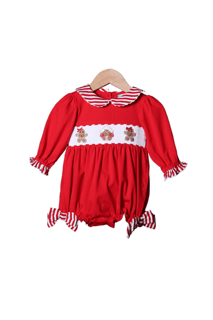 The Smocked Flamingo Apparel & Accessories Smocked Gingerbread Red Knit Bow Bubble