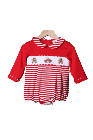 Red gingerbread hand smocked bubble